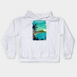 Honolulu Hawaii Vintage Minimal City Travel Poster Kids Hoodie